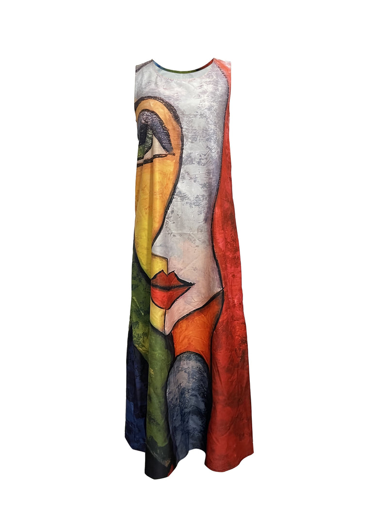 Vestido Longo Sem Mangas Com Estampa Abstrata, Ideal Para Primavera E Verão, Roupa Feminina